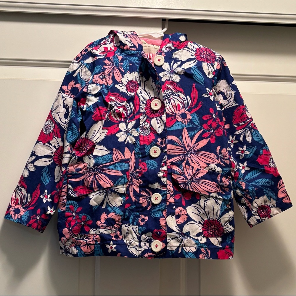 Hatley floral button and zipper raincoat, size 5